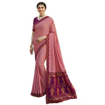Pink art silk saree with blouse 1
