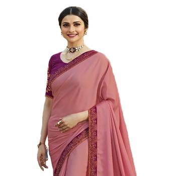Pink art silk saree with blouse 2