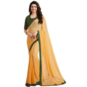 Yellow art silk saree with blouse 1