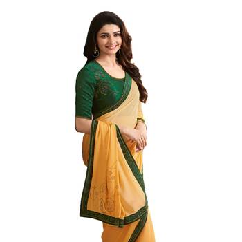 Yellow art silk saree with blouse 4