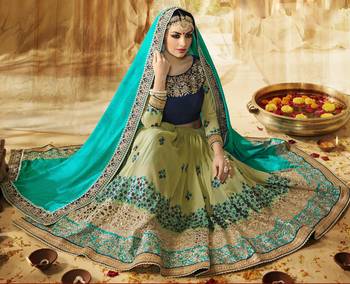 Turquoise embroidered georgette saree with blouse 2