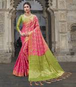 Pink woven banarasi saree with blouse