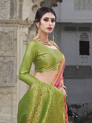 Pink woven banarasi saree with blouse 4