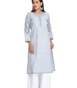 Ada Hand Embroidered Grey Cotton Lucknowi Chikan Kurti