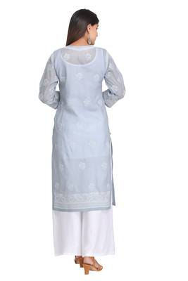 Ada Hand Embroidered Grey Cotton Lucknowi Chikan Kurti 2