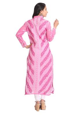 Ada Hand Embroidered Onion Pink Cotton Lucknow Chikan Kurti 2
