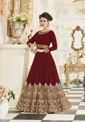 Maroon embroidered faux georgette anarakali with dupatta 1