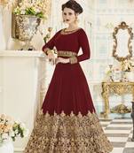 Maroon embroidered faux georgette anarakali with dupatta