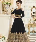 Black embroidered faux georgette salwar with dupatta
