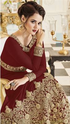 Maroon embroidered faux georgette anarakali with dupatta 2