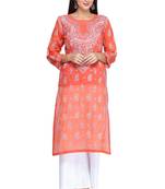 Ada Hand Embroidered Rust Cotton Lucknowi Chikan Kurti