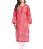 Ada Hand Embroidered Maroon Cotton Lucknow Chikan Kurti