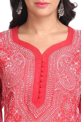 Ada Hand Embroidered Maroon Cotton Lucknow Chikan Kurti 4