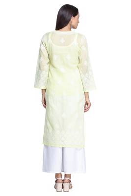 Ada Hand Embroidered Lemon Cotton Lucknowi Chikan Kurti  2