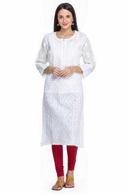Ada Hand Embroidered Lemon Pure Cotton Lucknowi Chikan Kurti 1