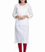 Ada Hand Embroidered Lemon Pure Cotton Lucknowi Chikan Kurti