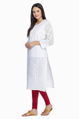 Ada Hand Embroidered Lemon Pure Cotton Lucknowi Chikan Kurti 3