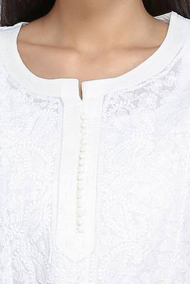 Ada Hand Embroidered Lemon Pure Cotton Lucknowi Chikan Kurti 4