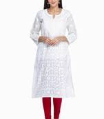Ada Hand Embroidered Lemon Cotton Lucknow Chikankari Kurti