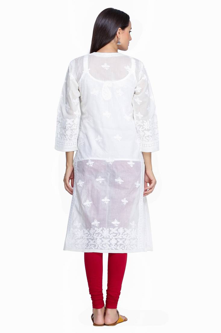 Ada Hand Embroidered Lemon Cotton Lucknow Chikankari Kurti