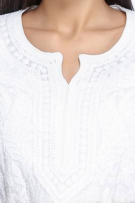 Ada Hand Embroidered Lemon Cotton Lucknow Chikankari Kurti 4