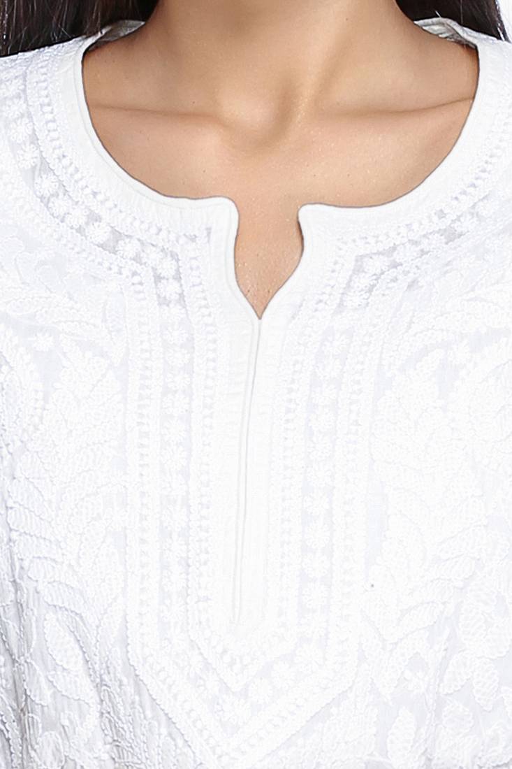 Ada Hand Embroidered Lemon Cotton Lucknow Chikankari Kurti