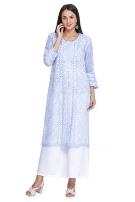 Ada Hand Embroidered Mauve Cotton Lucknow Chikan Kurti A306985 1
