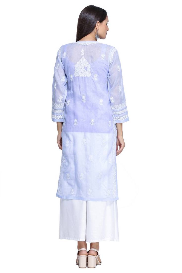 Ada Hand Embroidered Mauve Cotton Lucknow Chikan Kurti A306985