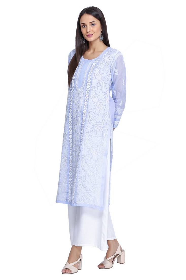 Ada Hand Embroidered Mauve Cotton Lucknow Chikan Kurti A306985