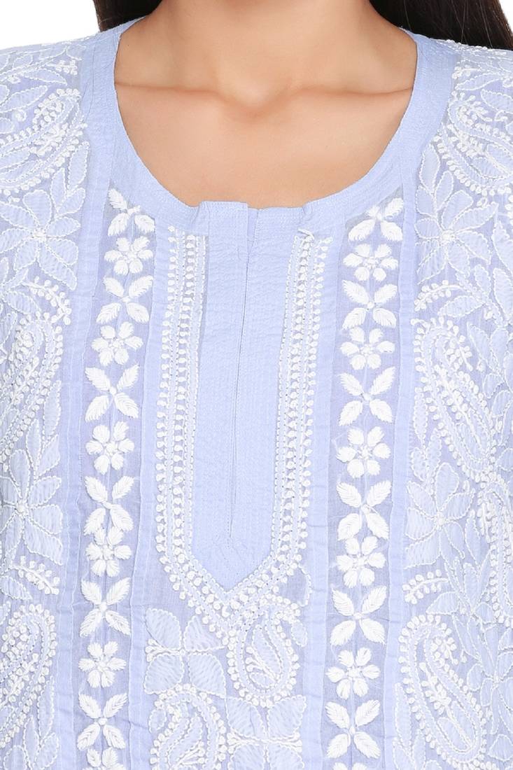 Ada Hand Embroidered Mauve Cotton Lucknow Chikan Kurti A306985