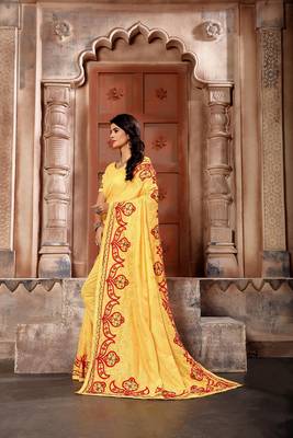 Yellow embroidered faux silk saree with blouse 2