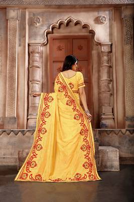 Yellow embroidered faux silk saree with blouse 3