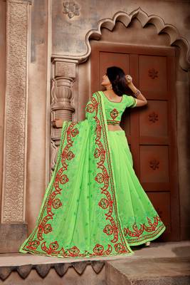 Light green embroidered faux silk saree with blouse 3