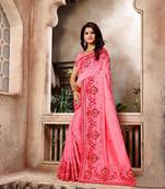 Dark pink embroidered faux silk saree with blouse