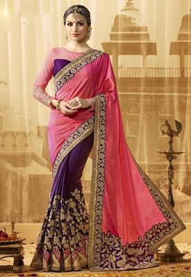Pink embroidered georgette saree with blouse 1