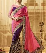 Pink embroidered georgette saree with blouse