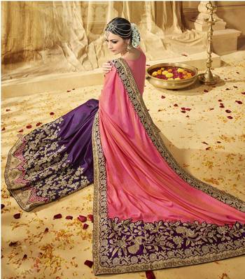 Pink embroidered georgette saree with blouse 2