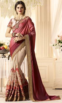 Red embroidered georgette saree with blouse 1