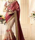 Red embroidered georgette saree with blouse