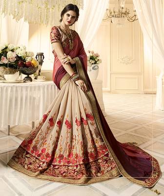 Red embroidered georgette saree with blouse 2