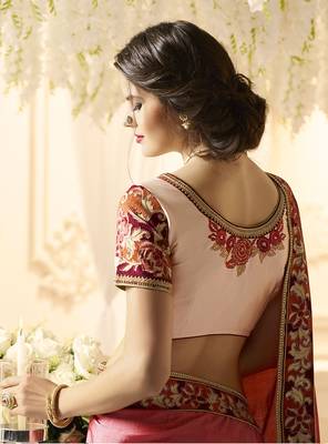 Red embroidered georgette saree with blouse 3