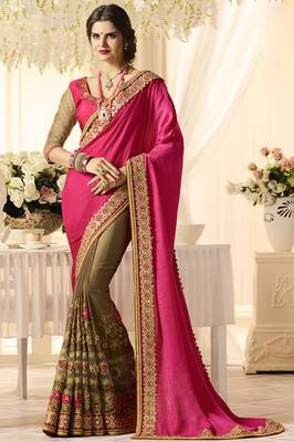 Pink embroidered georgette saree with blouse 1