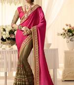 Pink embroidered georgette saree with blouse
