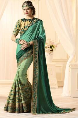 Green embroidered georgette saree with blouse 1