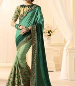 Green embroidered georgette saree with blouse