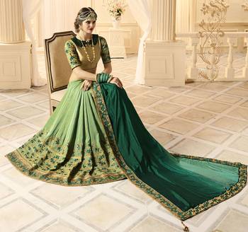 Green embroidered georgette saree with blouse 2