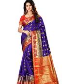 Purple woven cotton poly saree with blouse
