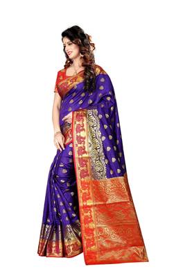 Purple woven cotton poly saree with blouse 3