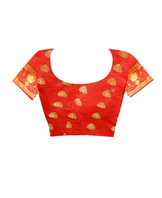 Purple woven cotton poly saree with blouse 5