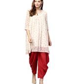 Inddus Cream Chiffon Printed Dhoti Kurta Set